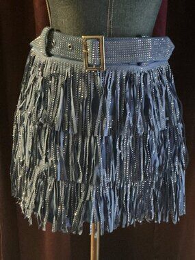 ROYAL BLUE RHINESTONE FRINGE SKIRT - New Size Small